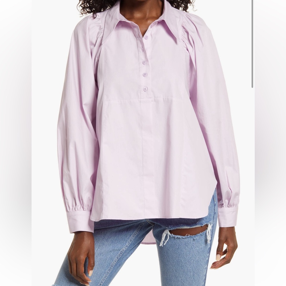 Topshop Oversized Panel Puff Sleeve Poplin Shirt